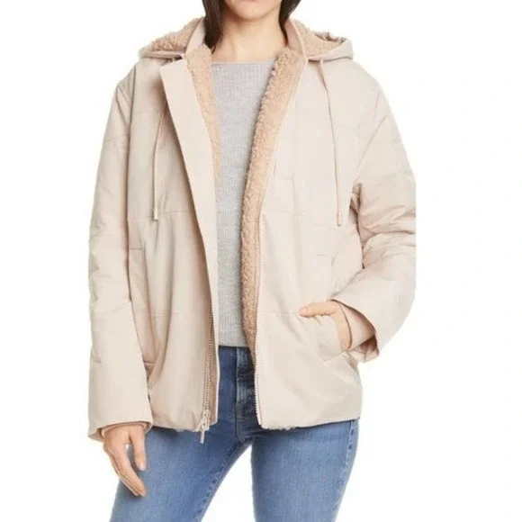 Vince Quilted Faux Shearling Lined Puffer Jacket